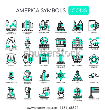 America Symbols , Thin Line and Pixel Perfect Icons