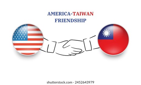 Banderas de Estados Unidos y Taiwán en círculo con la mano temblorosa. Amistad entre Estados Unidos y Taiwán. Banderas americanas y taiwanesas, aisladas sobre fondo blanco. Conjunto de iconos de Vector. Ilustración vectorial.