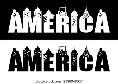 America text effect with building vector design.