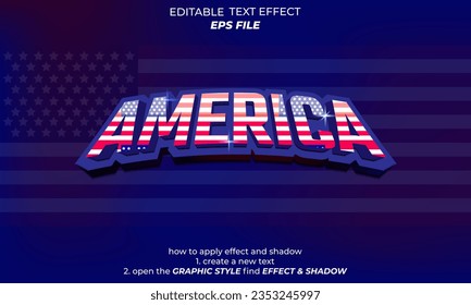 america text effect, font editable, typography, 3d text. vector template 