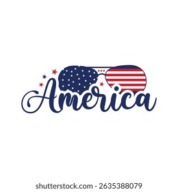 America Text with Patriotic Sunglasses Vector – 4th of July USA Flag Graphic for T-shirt, Sublimation, Independence Day Celebration