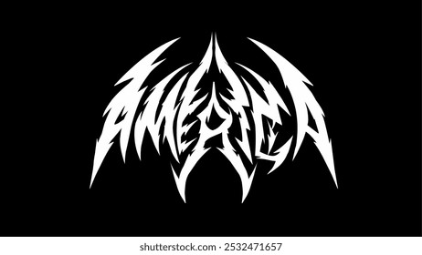 Tipografia de texto da América. Estilo de letra hardcore y2k desenhado à mão. Ilustração vetorial para impressão de t-shirt de metal musical, adesivo, design de cartaz