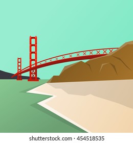 America travel attraction. Golden Gate Bridge background flat design.
