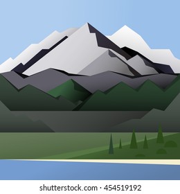  America travel attraction set 1 of 9 . Denali National Park background flat design.