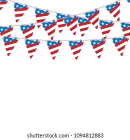 America triangle flag garland on white background