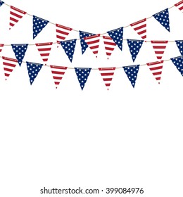 America Triangle Flag Garland On White Background. Vector