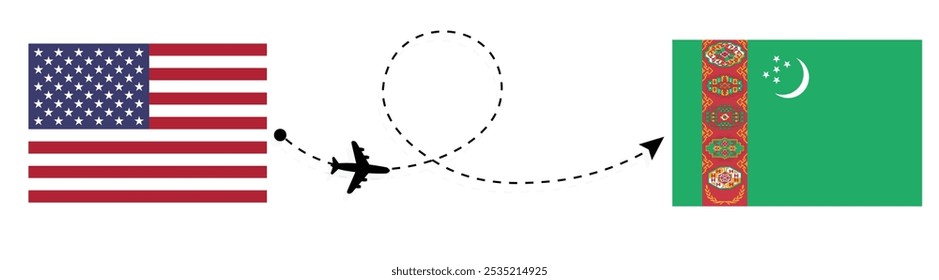 Conceito de viagem de avião da América para o Turquemenistão. Conceito de transporte aéreo de passageiros de Washington a Ashgabat . 