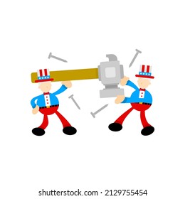 america uncle sam and hammer craft cartoon flat design illustration