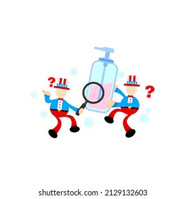 illustration de dessin animé de l'amérique uncle sam et du savon sanitizer hygene
