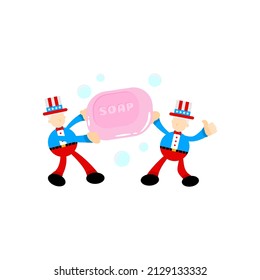 illustration de dessin animé de l'amérique uncle sam et du savon sanitizer hygene