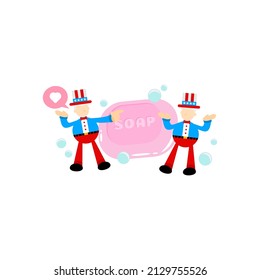 illustration de dessin animé de l'amérique uncle sam et du savon sanitizer hygene
