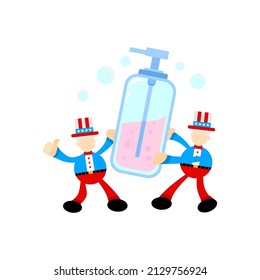 illustration de dessin animé de l'amérique uncle sam et du savon sanitizer hygene