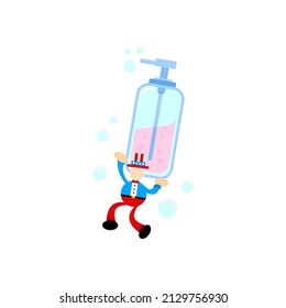 illustration de dessin animé de l'amérique uncle sam et du savon sanitizer hygene