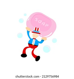 illustration de dessin animé de l'amérique uncle sam et du savon sanitizer hygene