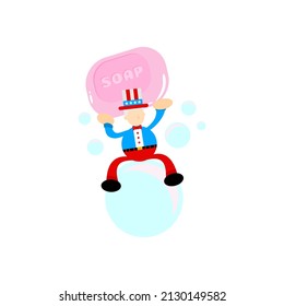 illustration de dessin animé de l'amérique uncle sam et du savon sanitizer hygene