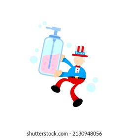 illustration de dessin animé de l'amérique uncle sam et du savon sanitizer hygene