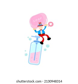 illustration de dessin animé de l'amérique uncle sam et du savon sanitizer hygene