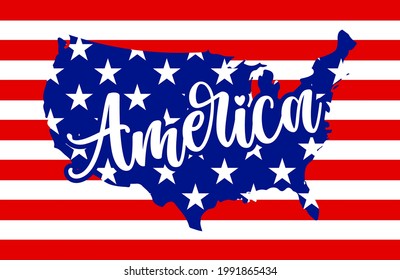 America - USA flag in United States map shape - Independence Day USA with motivational text. Good for T-shirts, Happy July 4th. Independence Day USA holiday. United States of America. LOVE the usa.