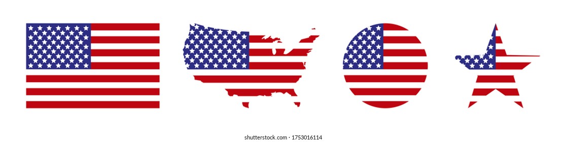 America. USA map with flag america. USA. Star with flag america. USA map with star and flag in circle, isolated. Vector illustration