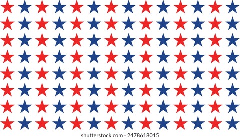 America USA stars flag colors design pattern banner background vector. Red, and blue stars in a festive pattern.