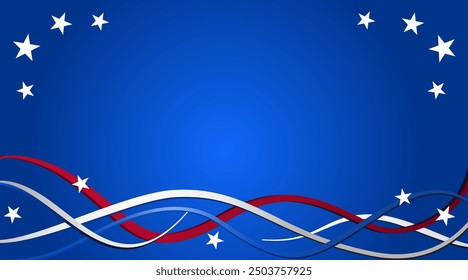 America, USA theme background in modern style with curve and line in gradient blue background, for decoration and copy space