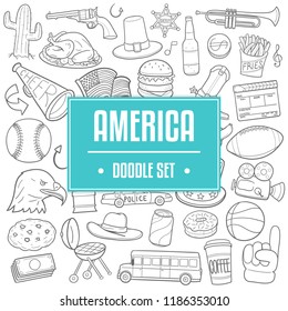 America USA Traditional Doodle Icons Sketch Hand Made Design Vector