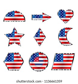 America USA United States of America Flag Desain Flat Set