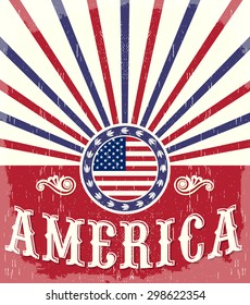 America Vintage flag poster - Card, western - cowboy style, Grunge effects can be easily removed