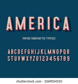 America Vintage Handcrafted 3d Alphabet. Retro Font. Vector Illustration