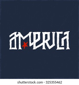 America Vintage Style Quality Custom Authentic Hand Drawn Lettering. Retro Patriotic t shirt Graphics. Original Americana Insignia Design. Vector illustration. Typographic Art. Navy Background.