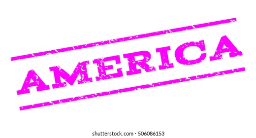 America watermark stamp. Text Caption between parallel lines with grunge design style. Rubber seal stamp with scratched texture. Vector magenta color ink imprint on a white background.
