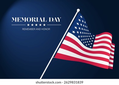 Bandeira com título representando Memorial Day of United State, USA Independence Patriotism, American Event Perfect for poster, banners, mídia social em fundos azul escuro