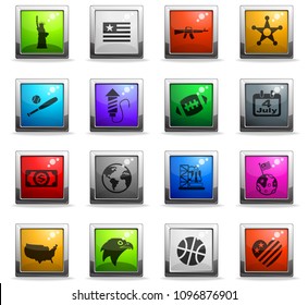 america web icons in square colored buttons