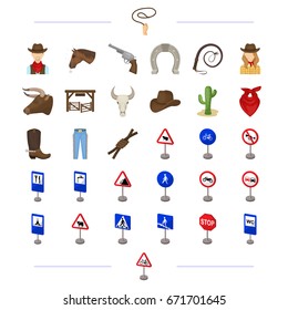 America, west, cattle and other web icon in cartoon style.Road signs, security icons in set collection.
