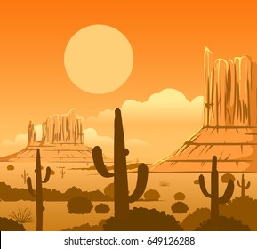 America wild west nature dusty desert landscape with arizona prairie and rocks vector background