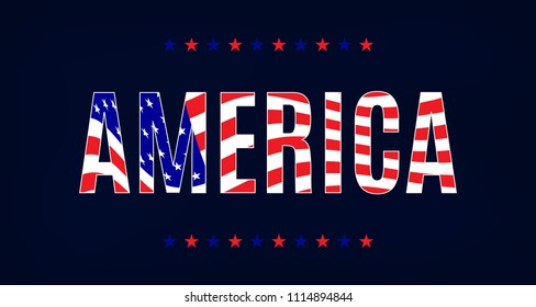 America word on dark background. Stylized american banner illustration for design