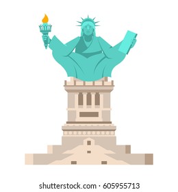 America Yoga. Statue of Liberty in lotus posture. Relaxation and Zen. US yogi
