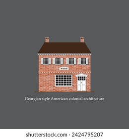 Americam colonial house. Georgian style of architecture. Flat vector design.