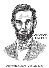 American 16th President Abraham Lincoln, known as the politician leader, Portrait line art illustration isolated on white background in vector illustration