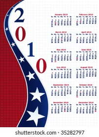 American 2010 calendar. Vector illustration.