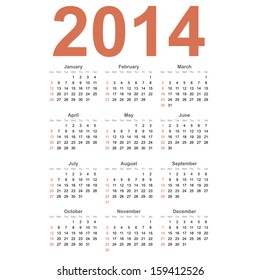 American 2014 year vector calendar