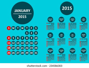 American 2015 calendar on light blue background. Eps10 vector illustration.