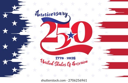 Banner de onda de pincel dinâmico American 250. Plano de Fundo do Fluxo Forte da Faixa de Opções dos EUA