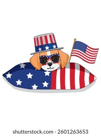 American 4th of July Dog With Flag Vector