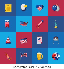 american 4th july flag map
