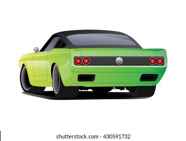 American 70s custom muscle car. Vector EPS10 isolated, separated layers, quick repaint