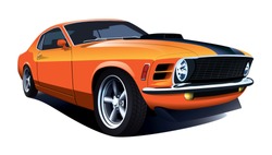American 70s Customized Muscle Car. Vector EPS10 Isolated, Separated Layers, Quick Repaint