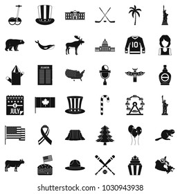 American adventure icons set. Simple set of 36 american adventure vector icons for web isolated on white background