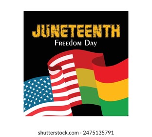 American and African flags. The end of slavery in America in 1865. Juneteenth concept. Flat vector illustration.