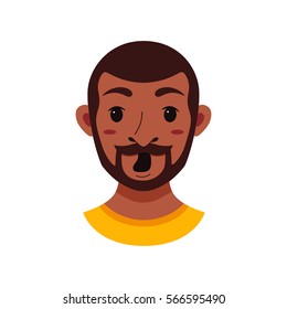 American African men facial expression isolated icon. Cute color vector illustration of beard black guy face showing  emotion  surprised  in flat style.